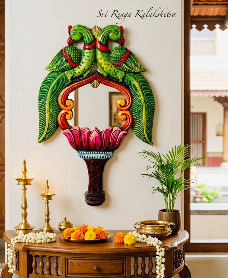Hand carved parrot mirror