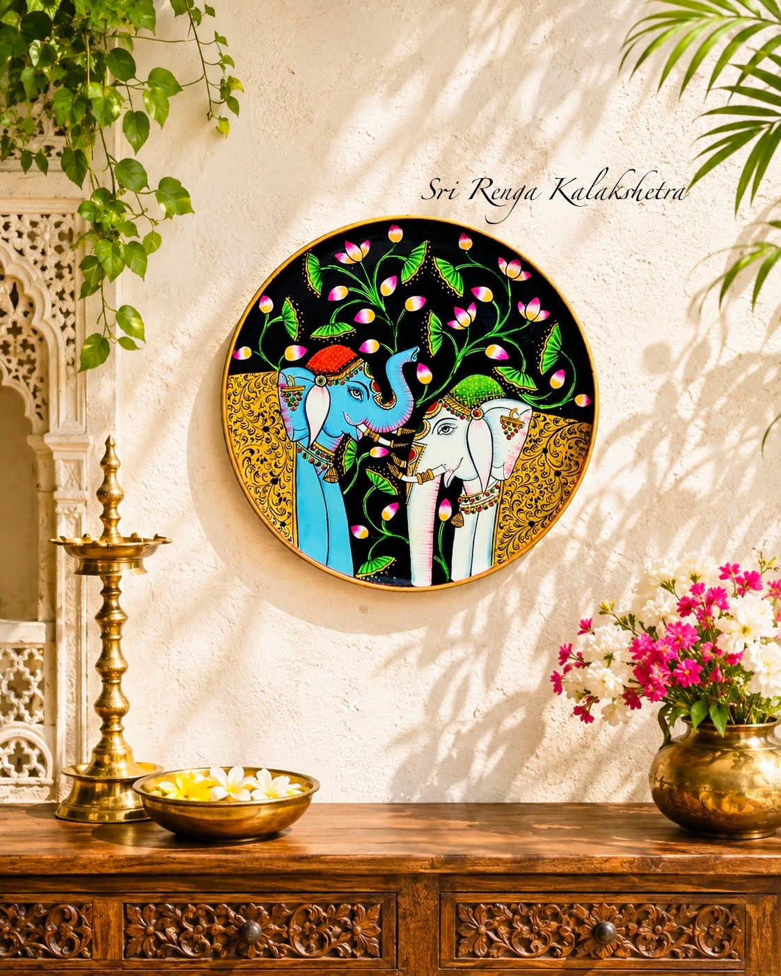Pichwai Wall Plate - Royal Elephants