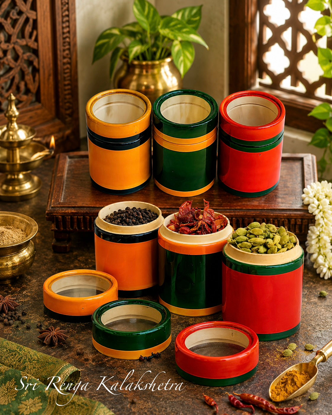 Hand-Painted Wooden Spice Jar