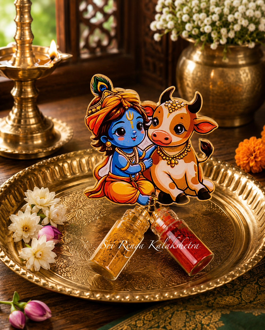 Baby Krishna with Cow Haldi Kumkum
