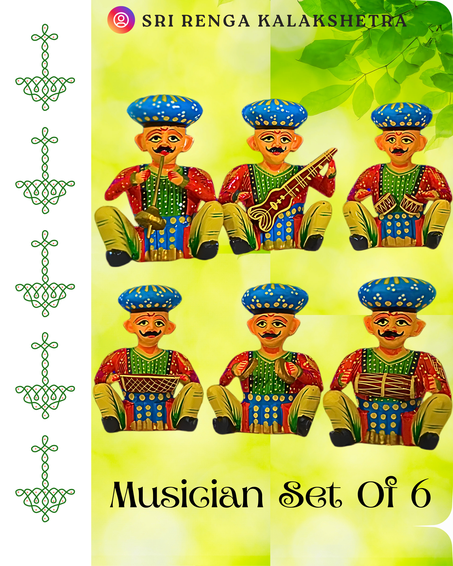 𝐖𝐨𝐨𝐝𝐞𝐧 𝐑𝐚𝐣𝐚𝐬𝐭𝐡𝐚𝐧𝐢 𝐌𝐮𝐬𝐢𝐜𝐢𝐚𝐧 𝐁𝐚𝐧𝐝 𝐒𝐞𝐭 (𝐒𝐞𝐭 𝐨𝐟 6, 𝐌𝐮𝐥𝐭𝐢𝐜𝐨𝐥𝐨𝐫)