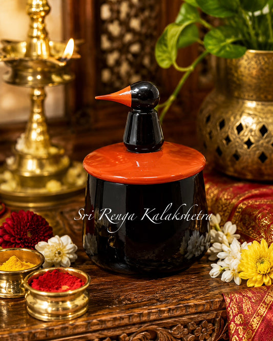 Wooden Kumkum Haldi Box with Cute Bird