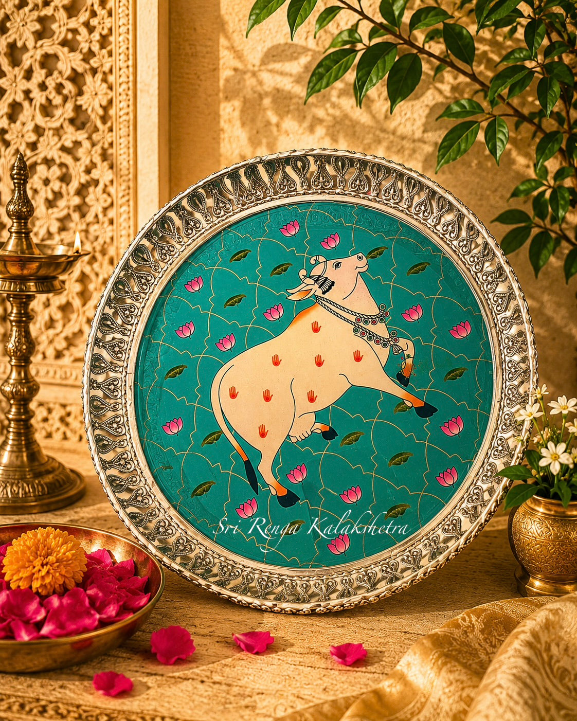 Silver Plated Pichwai Decorative Pooja Thali