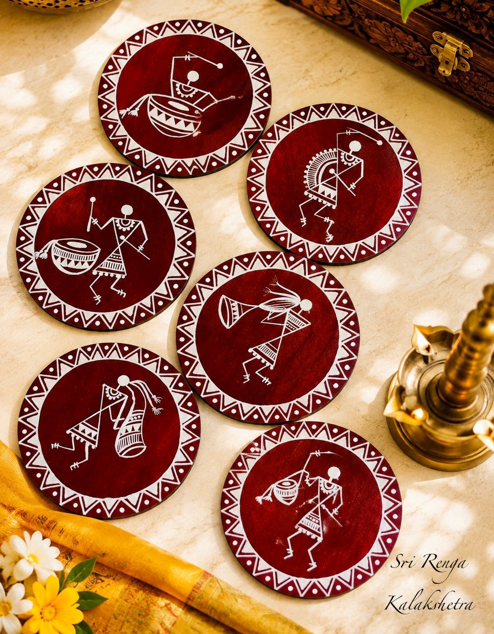 Warli Art Wooden Coasters